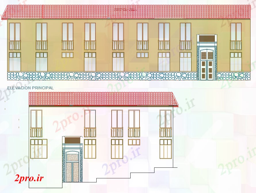 دانلود نقشه ساختمان اداری - تجاری - صنعتی جزئیات نما مرکز صنعتگرانی 21 در 30 متر (کد76064)