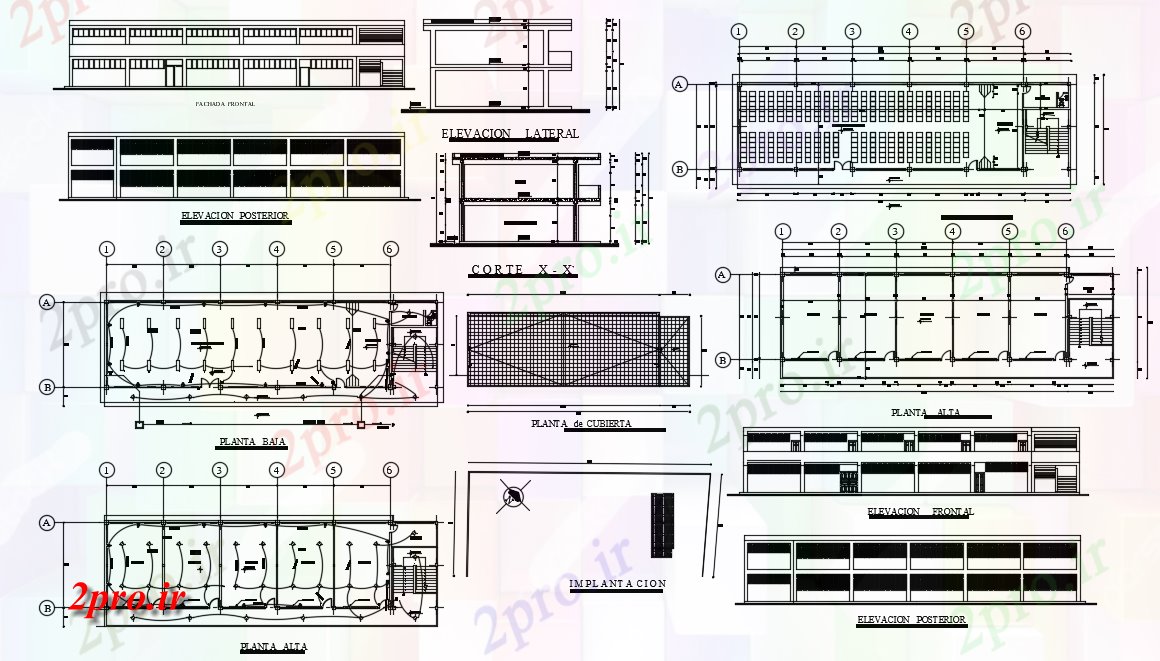 دانلود نقشه ساختمان اداری - تجاری - صنعتی دفتر ساختمان معماری 9 در 29 متر (کد76069)