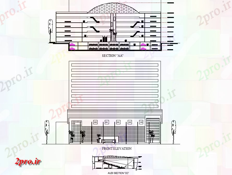 دانلود نقشه ساختمان اداری - تجاری - صنعتی بخش و خرید نما مرکز 69 در 109 متر (کد76151)