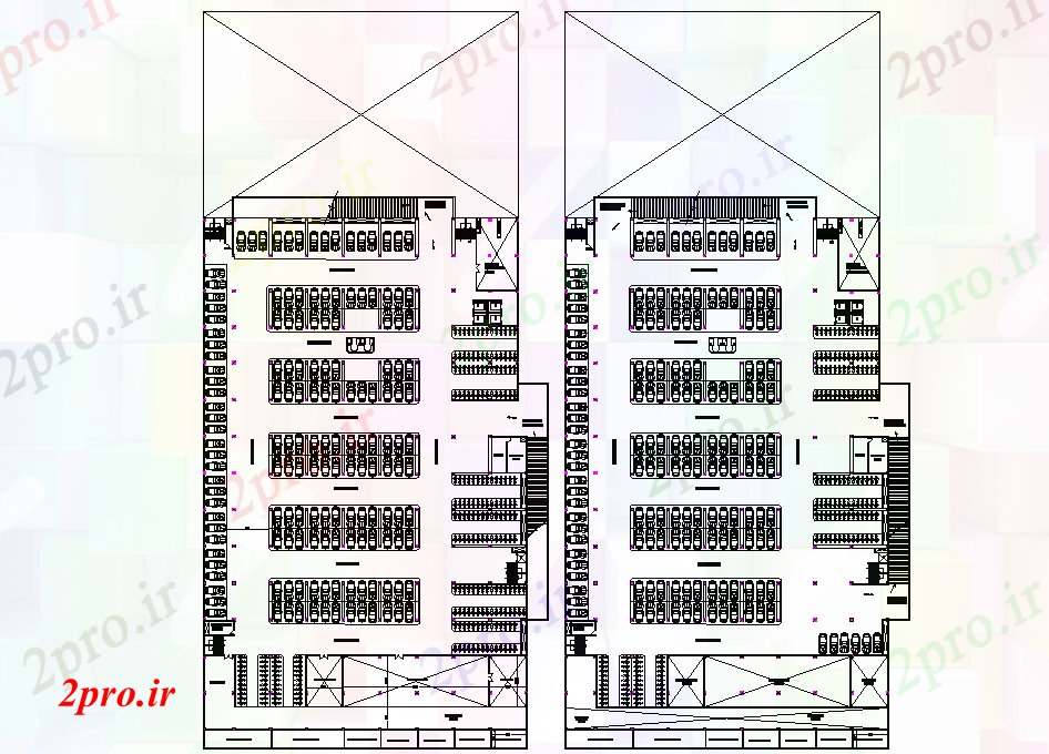 دانلود نقشه ساختمان اداری - تجاری - صنعتی زیرزمین پارکینگ 69 در 109 متر (کد76152)
