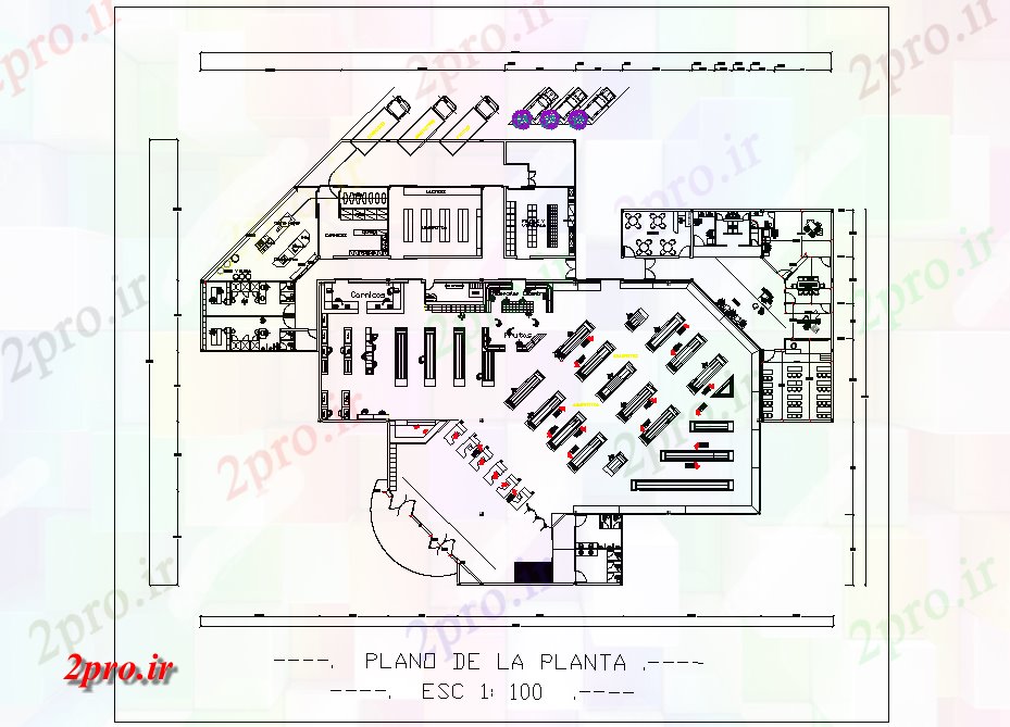 دانلود نقشه هایپر مارکت - مرکز خرید - فروشگاه طرحی خرید طراحی مرکز جزئیات 48 در 67 متر (کد76154)