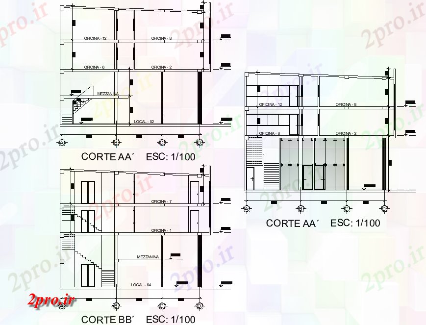 دانلود نقشه ساختمان اداری - تجاری - صنعتی بخش طرحی دفتر 10 در 19 متر (کد76158)