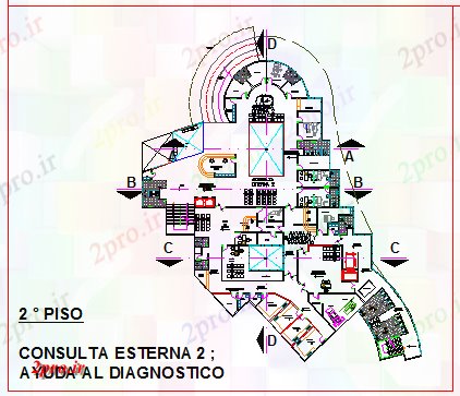 دانلود نقشه ساختمان اداری - تجاری - صنعتی طرحی طبقه دوم خدمات مختلف مفید طراحی از طراحی ساختمان های شرکت های بزرگ 48 در 59 متر (کد76176)
