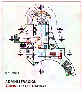 دانلود نقشه ساختمان اداری - تجاری - صنعتی طرحی طبقه پنجم دفتر اداری در ساختمان شرکت های بزرگ طراحی 48 در 59 متر (کد76179)