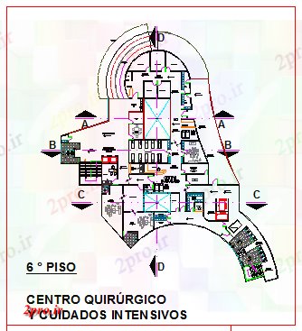 دانلود نقشه ساختمان اداری - تجاری - صنعتی طرحی طبقه ششم مرکز جراحی در ساختمان شرکت های بزرگ طراحی 48 در 59 متر (کد76180)