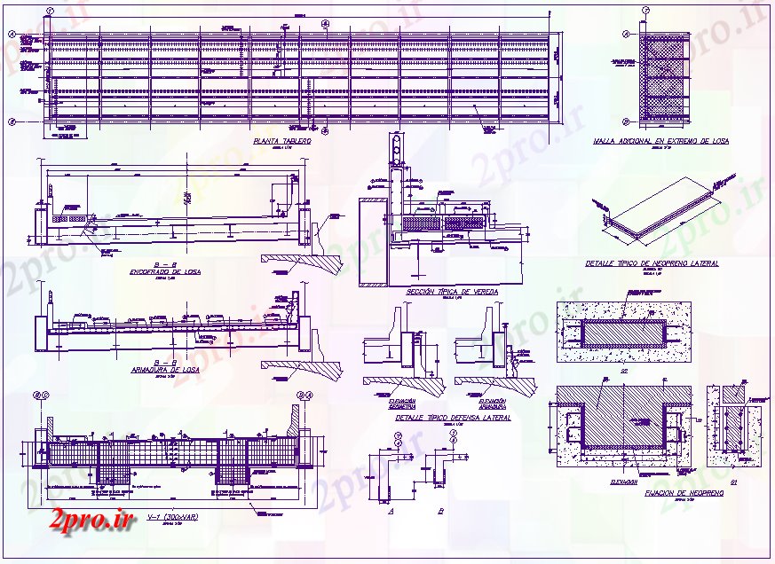 دانلود نقشه جزئیات ساختار طرح، نما و  بخش از بخش پل با ساختار فولاد    (کد76182)