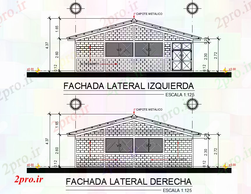 دانلود نقشه ساختمان اداری - تجاری - صنعتی نما از جامعه روستایی طرحی بازار 12 در 20 متر (کد76209)