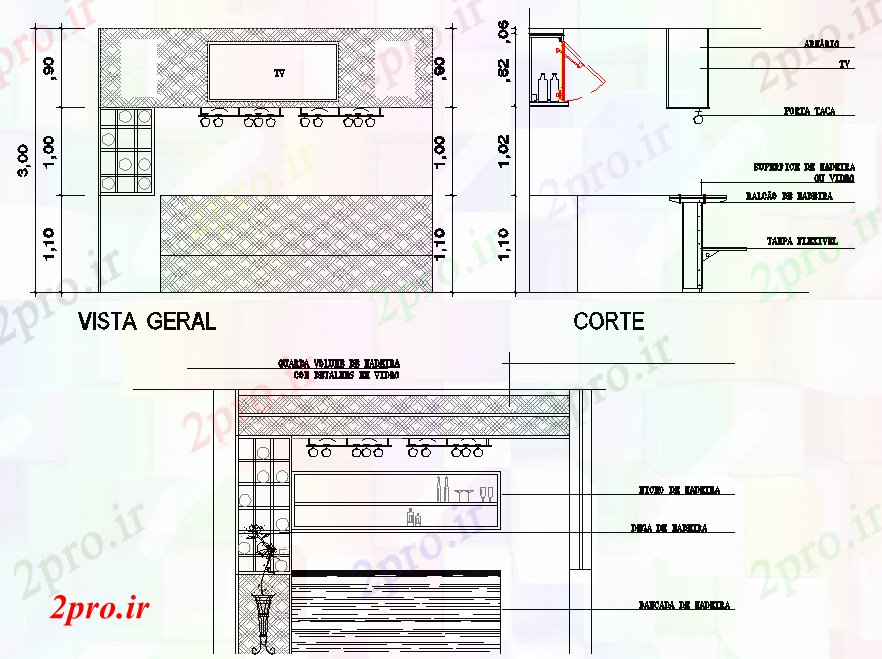 دانلود نقشه ساختمان اداری - تجاری - صنعتی جزئیات نما و بخش 7 در 30 متر (کد76279)