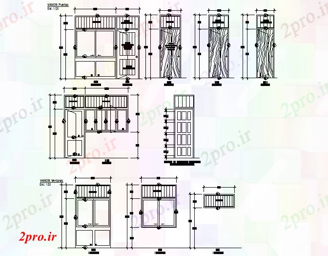 دانلود نقشه درب و پنجره جزئیات درب نما  (کد76295)