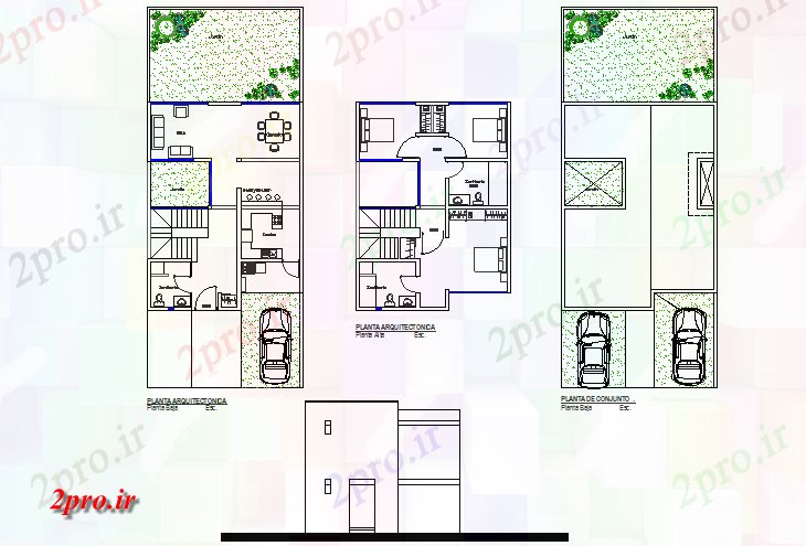 دانلود نقشه مسکونی ، ویلایی ، آپارتمان طرحی مسکن و نما جزئیات چیدمان 9 در 12 متر (کد76300)