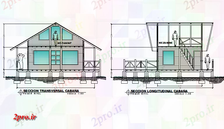 دانلود نقشه مسکونی ، ویلایی ، آپارتمان بخش کابین کوه جزئیات 5 در 6 متر (کد76304)