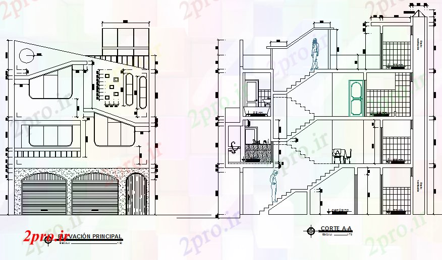 دانلود نقشه مسکونی ، ویلایی ، آپارتمان جزئیات نما خانه و بخش 7 در 10 متر (کد76324)