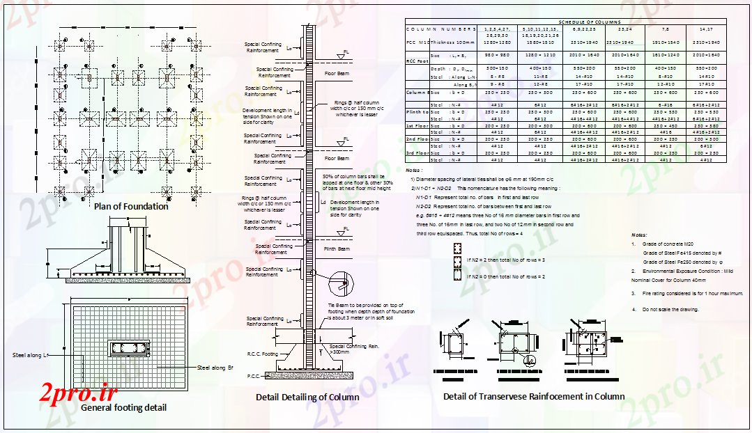 دانلود نقشه ستون طراحی ستون با نمای جزئیات آن برای آپارتمان   (کد76335)