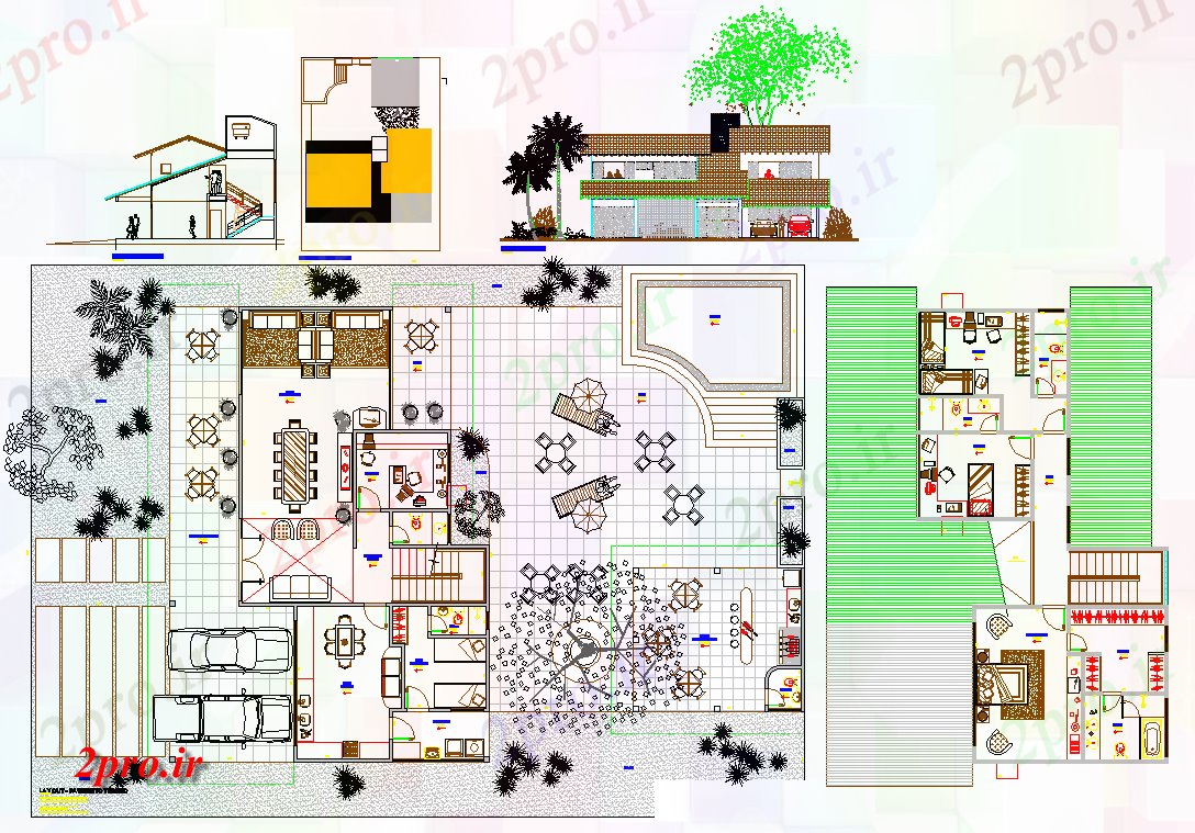 دانلود نقشه خانه های کوچک ، نگهبانی ، سازمانی - پروژه مدرن ویلایی جزئیات 8 در 16 متر (کد76360)