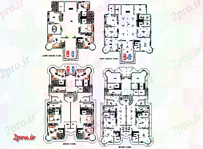 دانلود نقشه مسکونی ، ویلایی ، آپارتمان برنامه ریزی یک خانواده طرحی خانه 20 در 21 متر (کد76393)