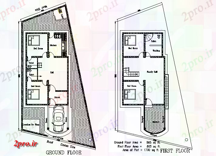 دانلود نقشه مسکونی ، ویلایی ، آپارتمان طبقه همکف و طبقه اول خانه 9 در 16 متر (کد76415)