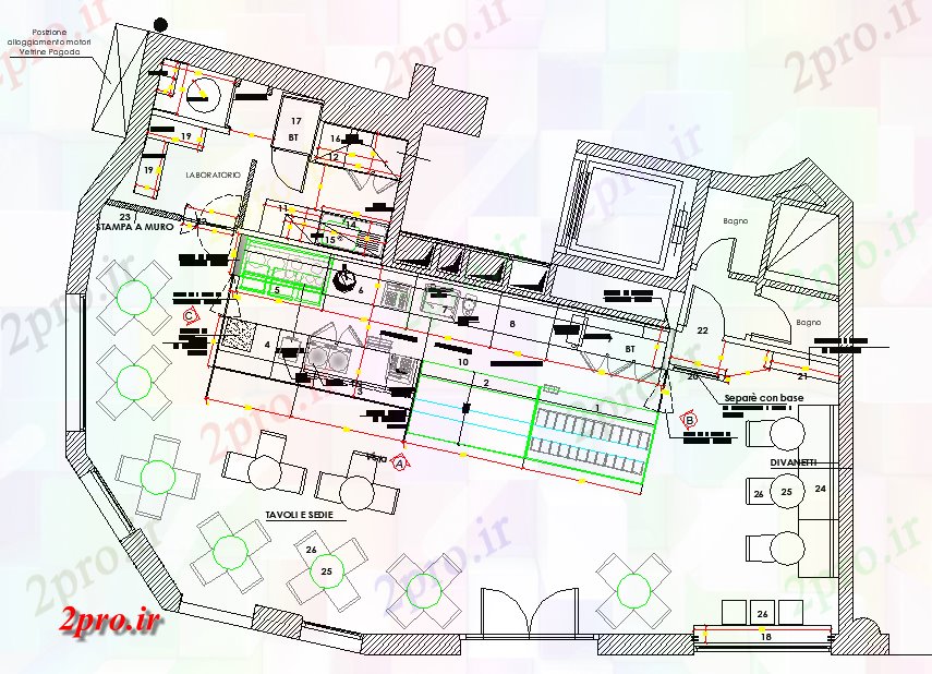 دانلود نقشه ساختمان اداری - تجاری - صنعتی بستنی طرحی فروشگاه 14 در 30 متر (کد76427)