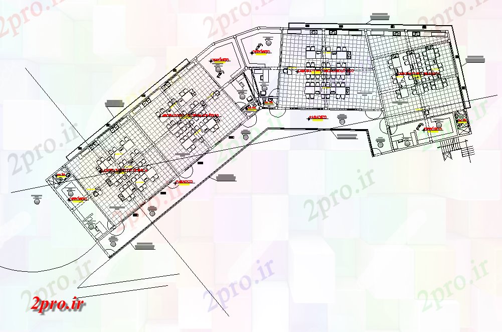 دانلود نقشه ساختمان اداری - تجاری - صنعتی طرحی دفتر چیدمان 64 در 102 متر (کد76441)