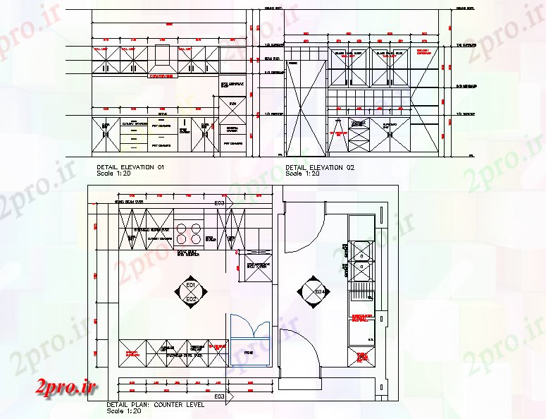 دانلود نقشه آشپزخانه مسکونی طراحی آشپزخانه (کد76459)