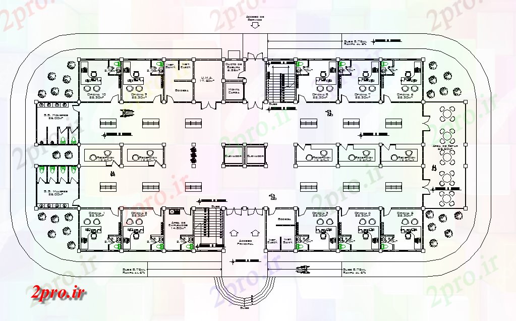 دانلود نقشه ساختمان اداری - تجاری - صنعتی طرحی بندی دفتر طرحی ساختمان 22 در 50 متر (کد76494)