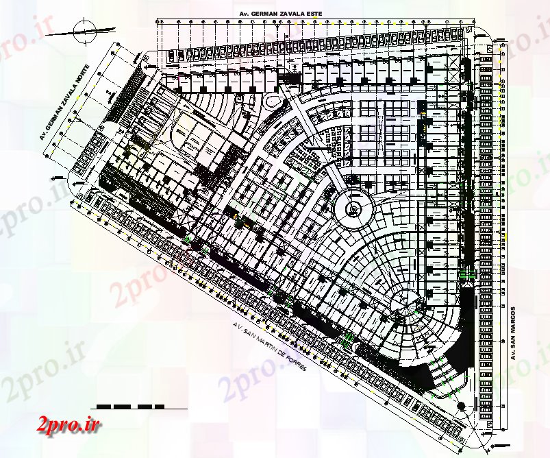 دانلود نقشه ساختمان اداری - تجاری - صنعتی جهت شمال طرحی بازار 120 در 145 متر (کد76530)