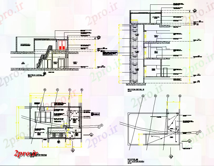 دانلود نقشه  جزئیات آسانسور و     اتاق موتور (کد76571)