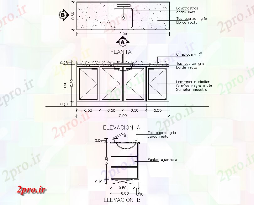 دانلود نقشه جزئیات لوله کشی یکی سینک  طرحی و نما طرح (کد76595)