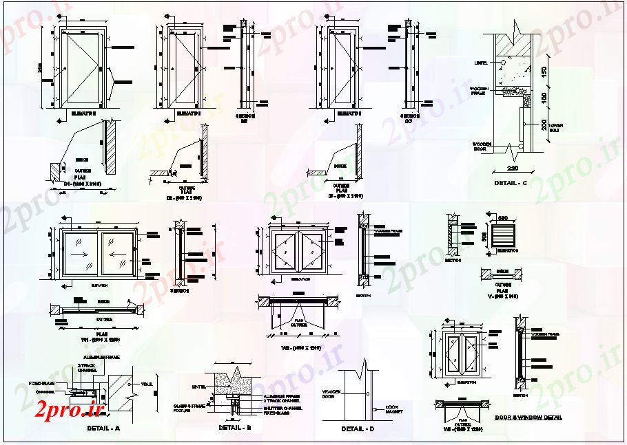 دانلود نقشه جزئیات طراحی در و پنجره  درب و پنجره  جزئیات برای خانه های ویلایی  (کد76603)