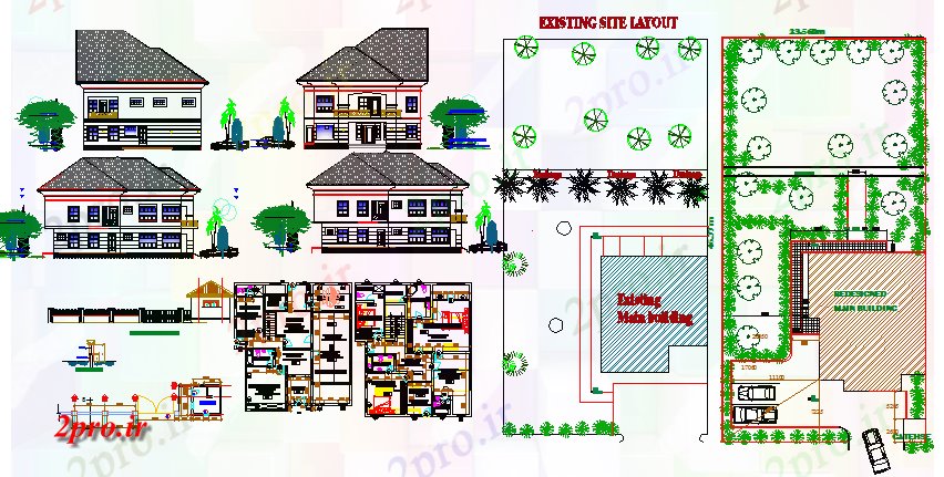 دانلود نقشه خانه های کوچک ، نگهبانی ، سازمانی - یک خانواده خانههای ویلایی معماری دقیق پروژه 16 در 29 متر (کد76621)