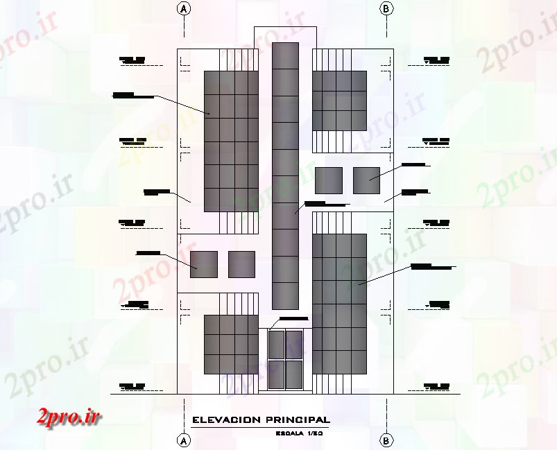 دانلود نقشه مسکونی ، ویلایی ، آپارتمان نما جلو خانه مسکونی چیدمان 10 در 18 متر (کد76648)