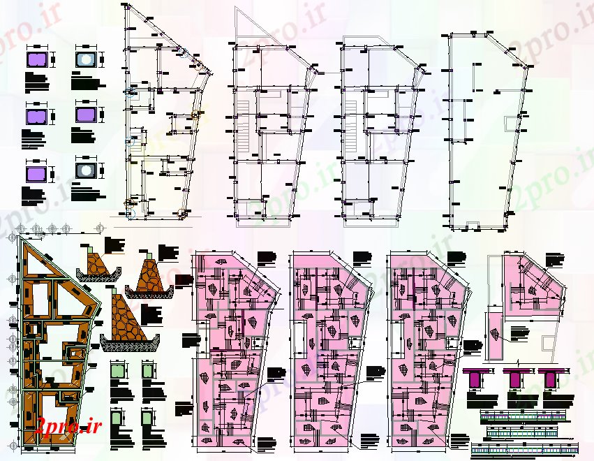 دانلود نقشه جزئیات ساخت و ساز جزئیات طرحی ستون و بخش  (کد76742)