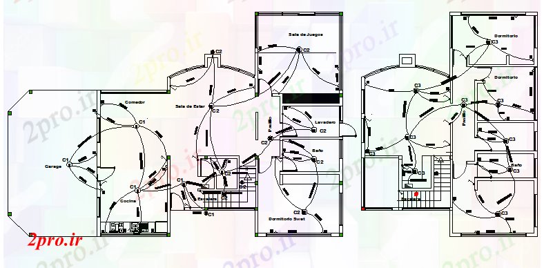 دانلود نقشه معماری جزئیات ساخت و ساز از یک خانواده خانه (کد76747)