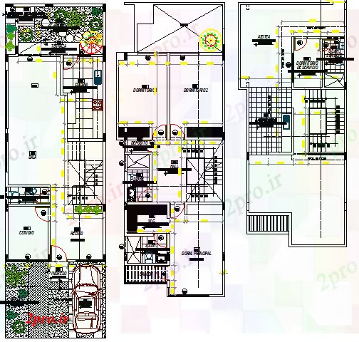 دانلود نقشه خانه های کوچک ، نگهبانی ، سازمانی - سه طبقه مسکونی ویلا طرحی طبقه جزئیات طرح 6 در 13 متر (کد76766)