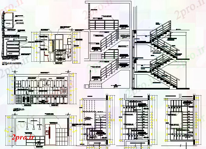 دانلود نقشه خانه های کوچک ، نگهبانی ، سازمانی - تمام جزئیات مقطعی طرفه از سه سطح مسکن ویلا 6 در 13 متر (کد76767)