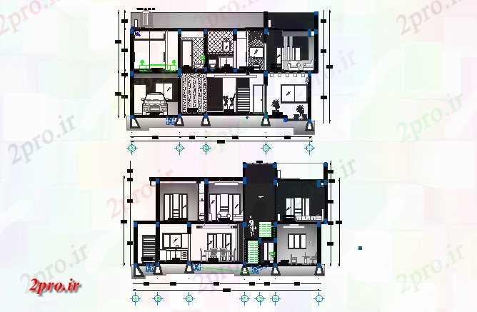 دانلود نقشه خانه های کوچک ، نگهبانی ، سازمانی - جزئیات بخشی از خانههای ویلایی 10 در 14 متر (کد76770)