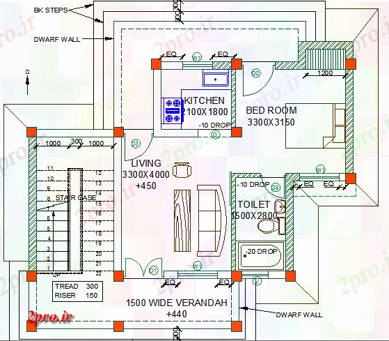 دانلود نقشه مسکونی ، ویلایی ، آپارتمان یکی تنها در سطح خانواده معماری خانه طرحی 7 در 9 متر (کد76782)