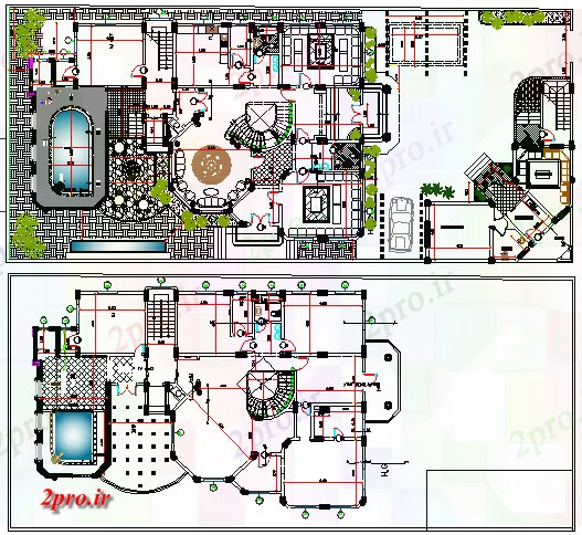 دانلود نقشه خانه های کوچک ، نگهبانی ، سازمانی - محوطه سازی ویلا های مدرن و طراحی جزئیات 28 در 39 متر (کد76805)