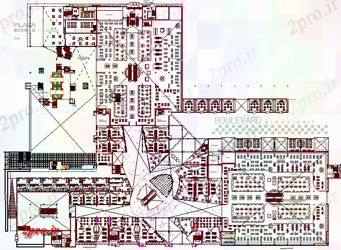 دانلود نقشه هایپر مارکت  - مرکز خرید - فروشگاه مرکز خرید با معماری تئاتر طراحی (کد76817)