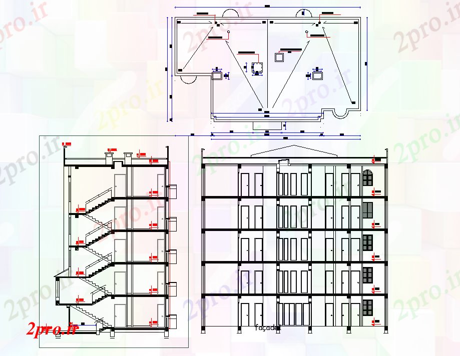 دانلود نقشه مسکونی  ، ویلایی ، آپارتمان  بخش تخت و elevtion جزئیات (کد76832)