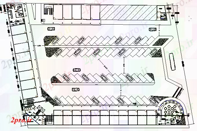دانلود نقشه هایپر مارکت - مرکز خرید - فروشگاه طرحی پارکینگ اتومبیل مرکز خرید 66 در 85 متر (کد76848)