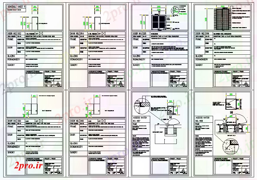دانلود نقشه جزئیات طراحی در و پنجره  درب نمای و بخش جزئیات برش (کد76854)