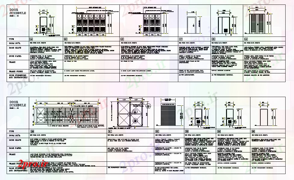 دانلود نقشه جزئیات طراحی در و پنجره  درب صنعتی  نمای و دیگر جزئیات (کد76855)