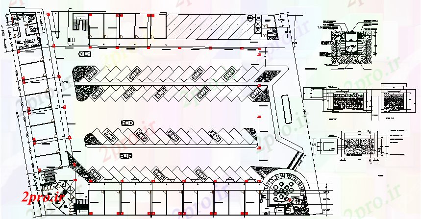 دانلود نقشه هایپر مارکت - مرکز خرید - فروشگاه طبقه زیرزمین طراحی با پارکینگ ماشین مرکز خرید 66 در 85 متر (کد76857)
