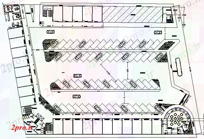 دانلود نقشه هایپر مارکت - مرکز خرید - فروشگاه پارکینگ ماشین با طراحی زیرزمین جزئیات 66 در 85 متر (کد76859)