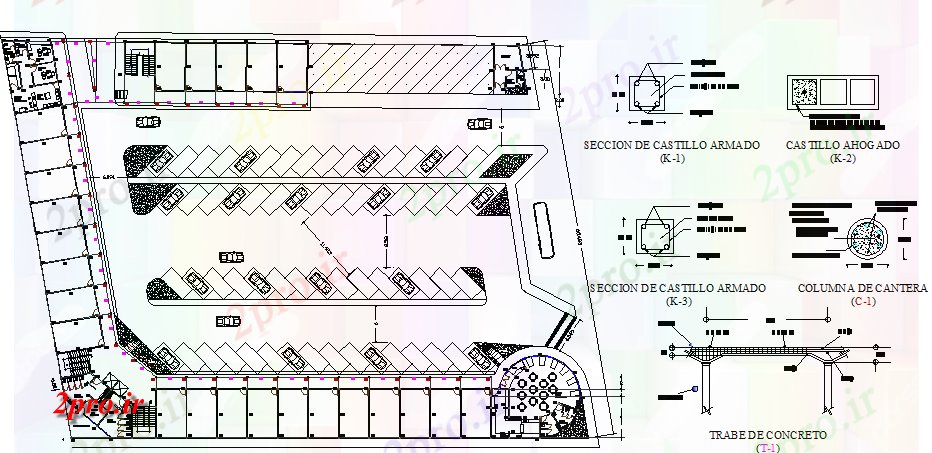 دانلود نقشه هایپر مارکت - مرکز خرید - فروشگاه طرحی طبقه مرکز خرید زیرزمین چند سطح با ساخت و ساز جزئیات 66 در 85 متر (کد76861)