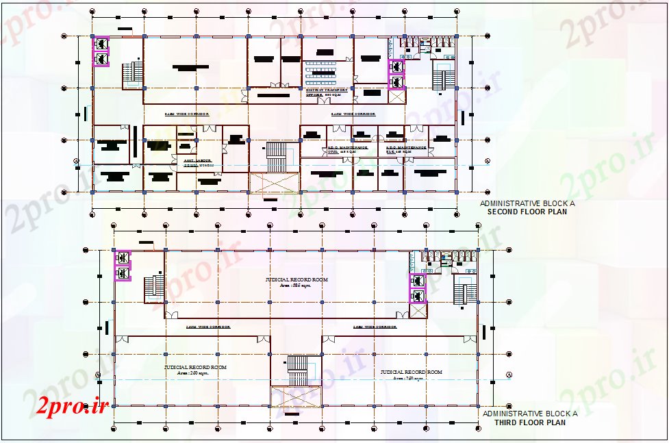 دانلود نقشه ساختمان اداری - تجاری - صنعتی معماری ساختمان اداری برای بلوک A با طبقه دوم و سوم 24 در 56 متر (کد76877)