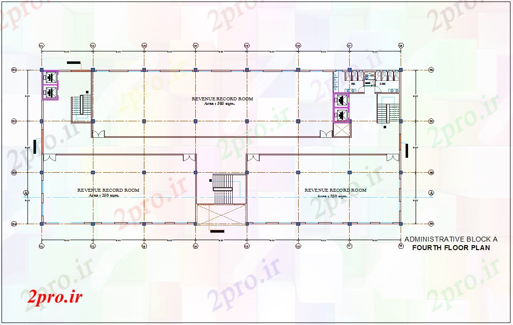 دانلود نقشه ساختمان اداری - تجاری - صنعتی اداره طرحی ساختمان طبقه چهارم با منظره های معماری 24 در 56 متر (کد76880)