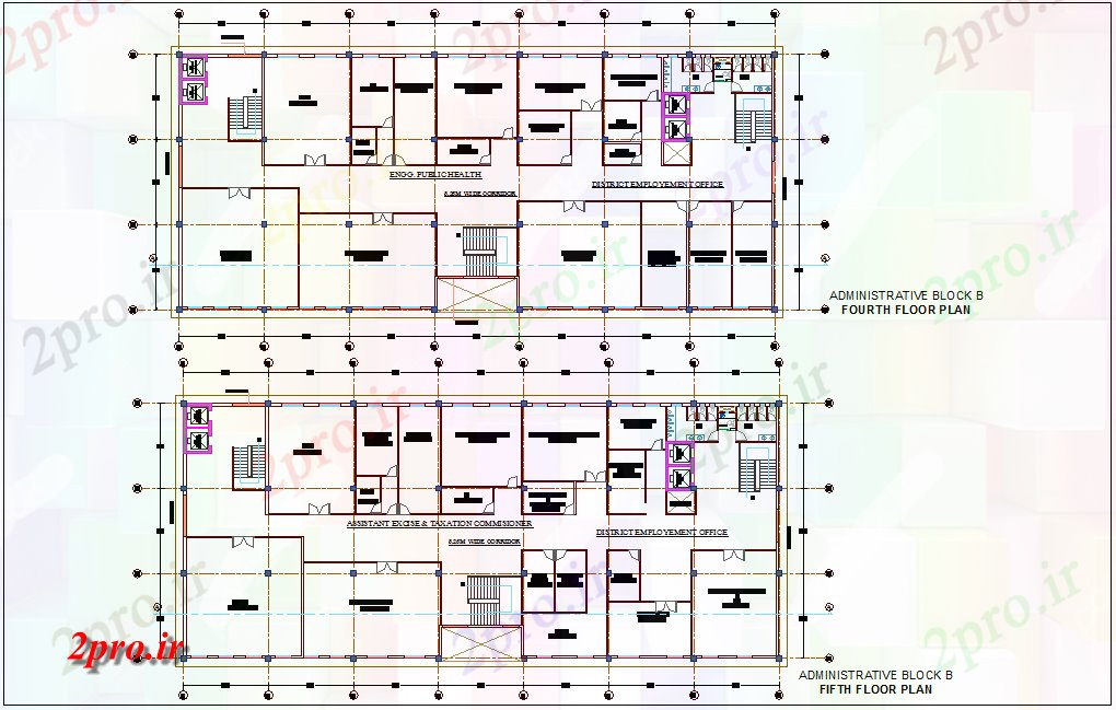 دانلود نقشه ساختمان اداری - تجاری - صنعتی چهارم و طبقه پنجم طرحی بلوک B برای دولت ایجاد (کد76902)