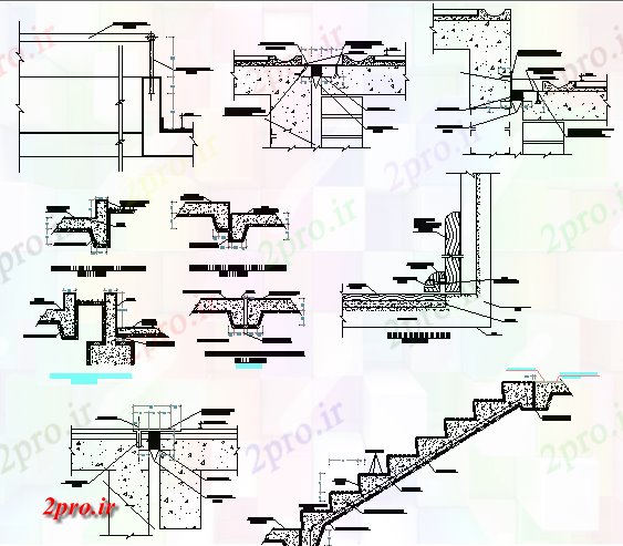 دانلود نقشه جزئیات ساخت و ساز ساخت و ساز راه پله با ستون از کارخانه صنعتی  ، کارگاه پرتو و (کد76903)