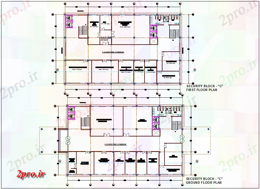دانلود نقشه ساختمان اداری - تجاری - صنعتی بلوک امنیت C ساختمان مدیریت زمین و طرحی طبقه دوم با دید معماری 24 در 56 متر (کد76906)